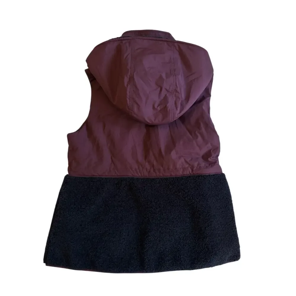 Sweaty Betty Sherpa Fleece Vest Plum Black Hooded Urban Athleisure Size 8